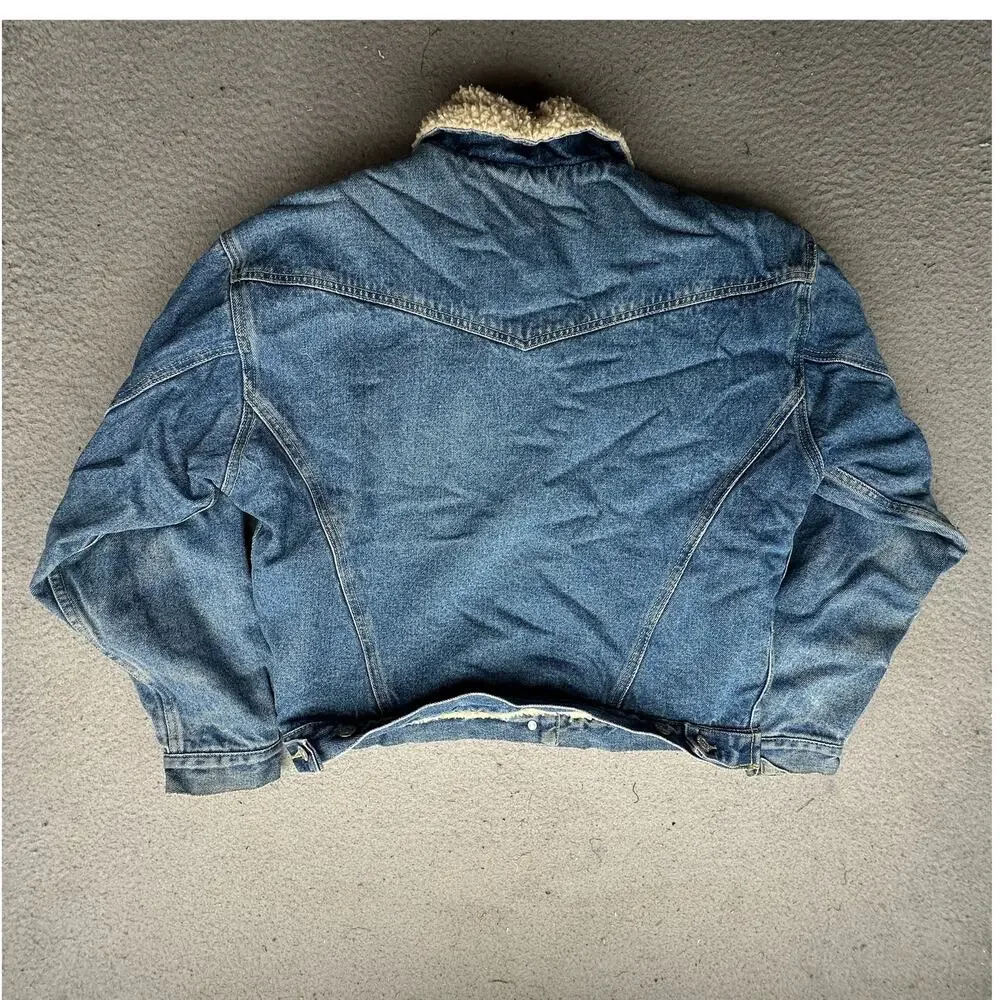 Vintage Arizona Jean Company Sherpa Lined Denim Jean Trucker Jacket Mens Small